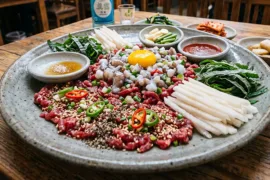 Minced Raw Octopus and Beef Tartare | 낙지육회탕탕이